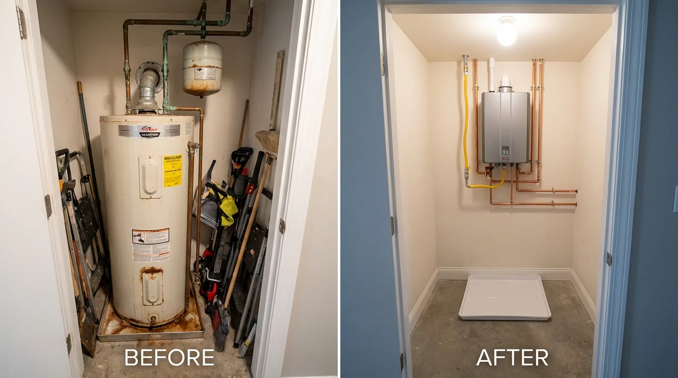 Tank water heater versus wall-mounted tankless unit comparison for San Diego, CA homeowners