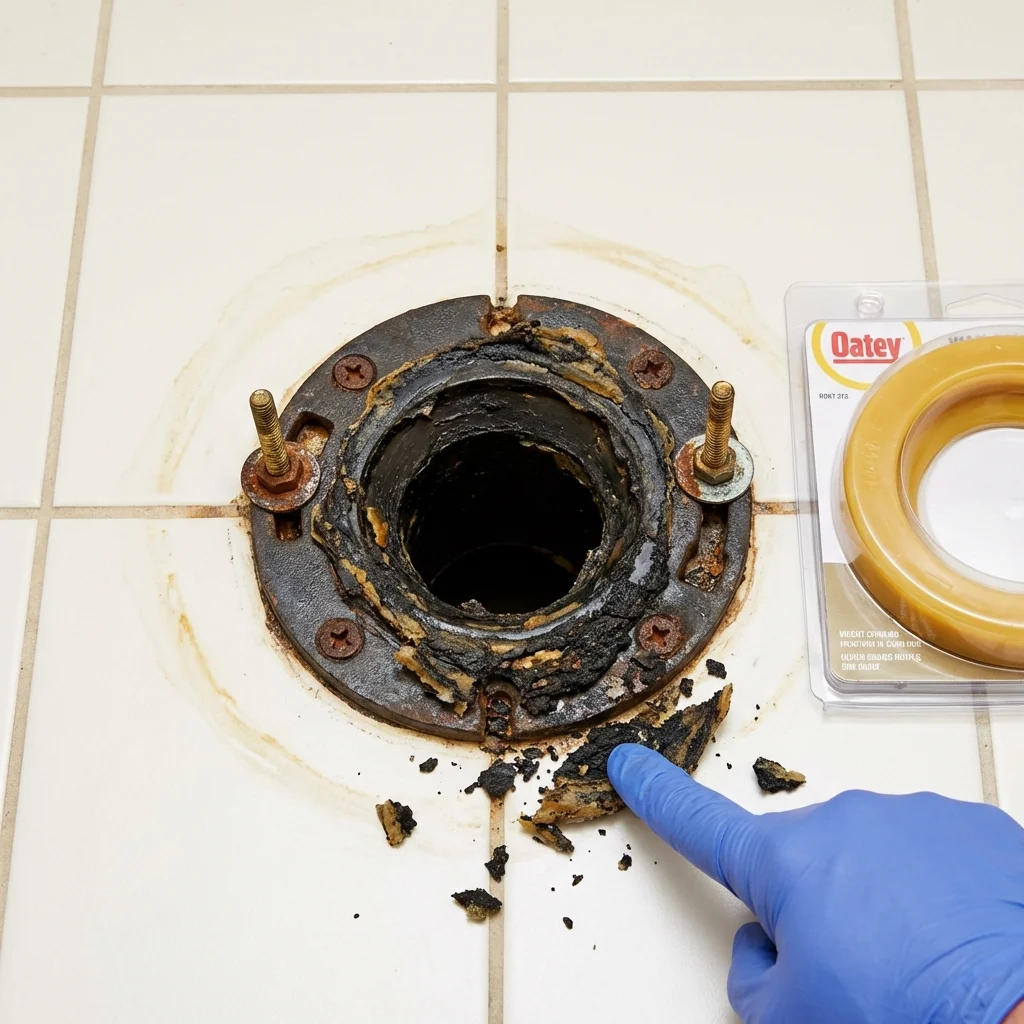 Failed wax ring showing water seepage at the base of a toilet in a San Diego, CA home